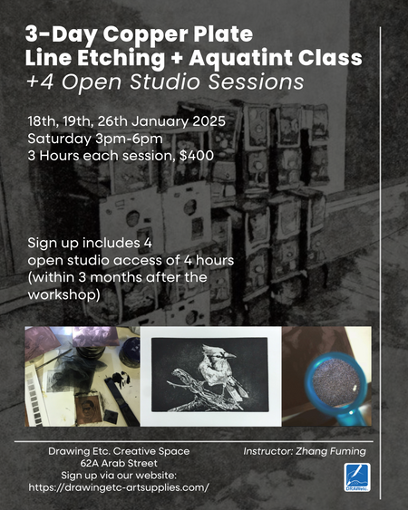 Intaglio Printmaking Workshop, etching and aquatint technique. Available class for sign up in Drawing Etc. Creative Space