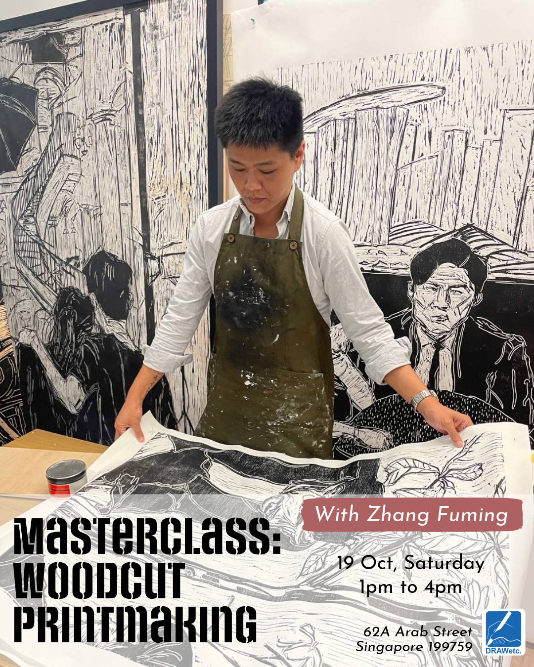 Singapore Woodcut Printmaking Workshop Class with Zhang Fuming