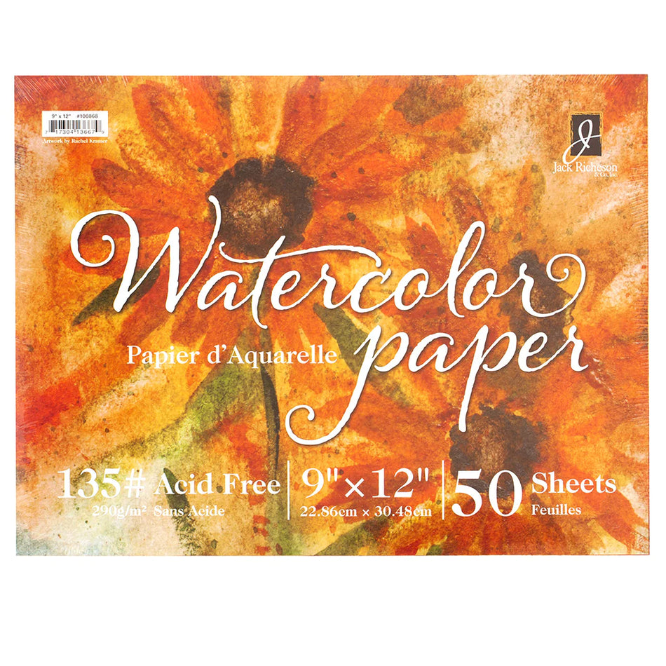 Jack Richeson Watercolor Paper (#135). 9in x 12 in. 290GSM. 50 Sheets. [18% OFF LIST]