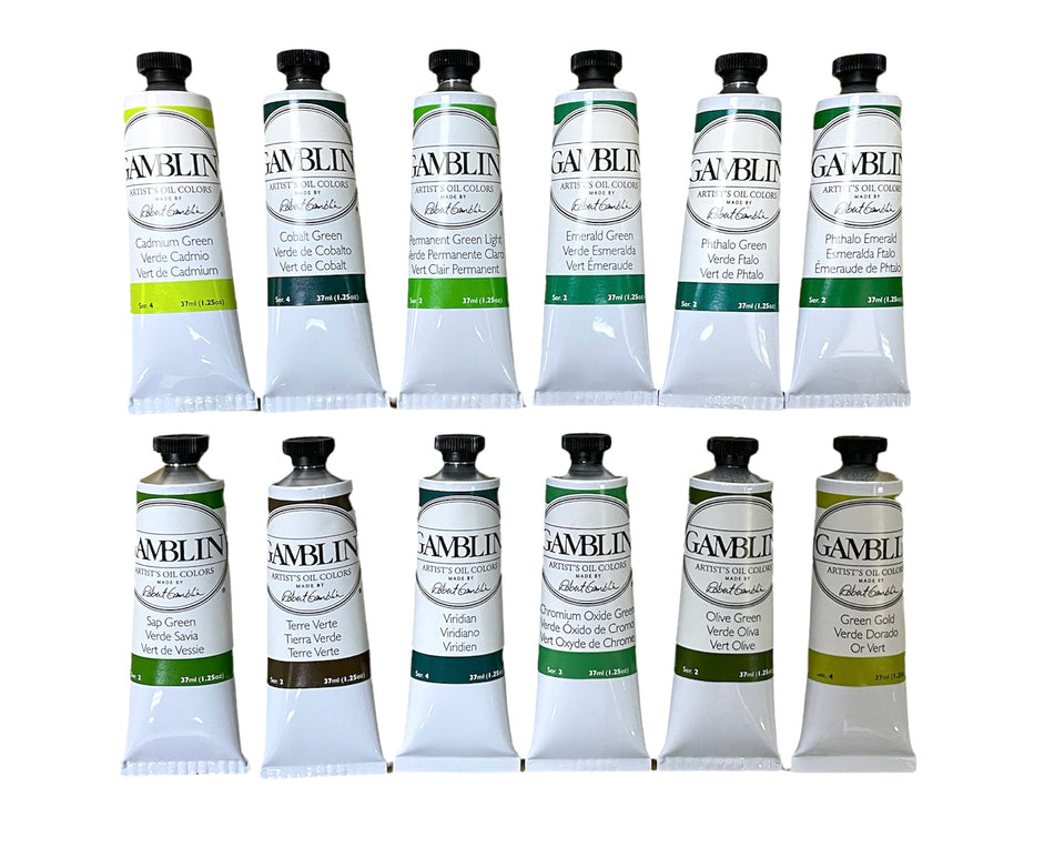Gamblin Oil Colors Greens in 37ml. Availanble in Drawing Etc. Art Supplies, Singapore.