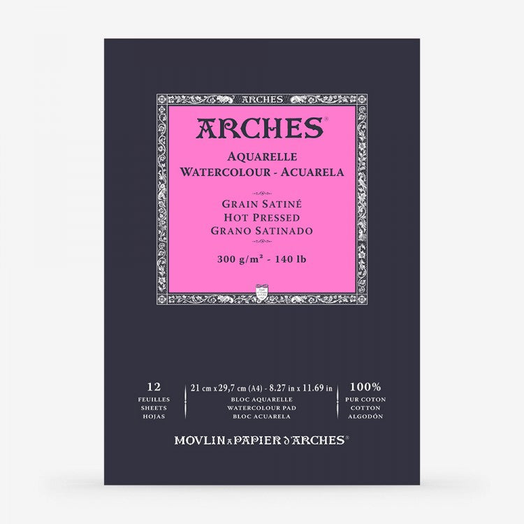 Arches Watercolor Paper Pad A4 Size hot pressed. Available in Drawing Etc. Art Supplies store, Singapore.